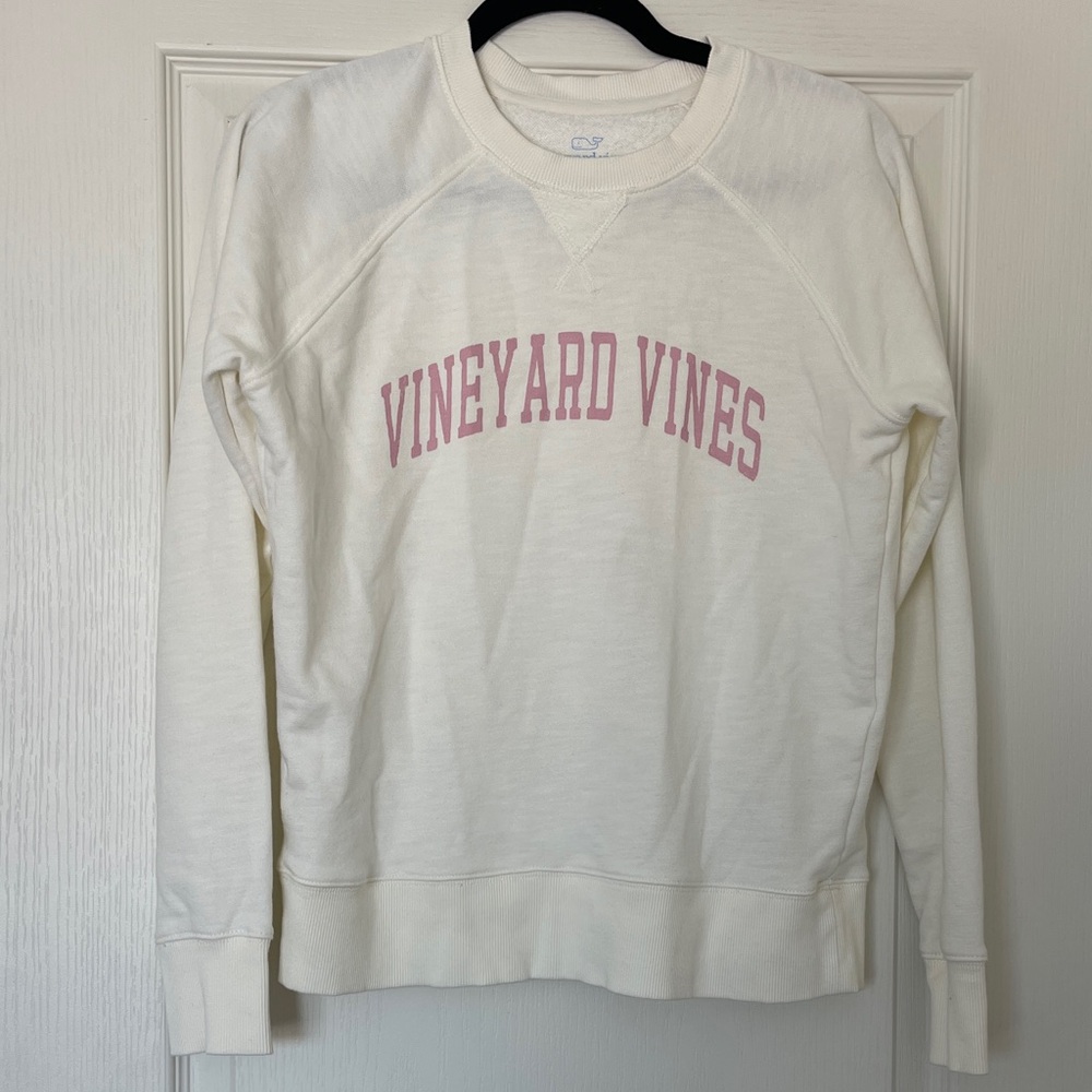 Vineyard Vines Women's Cream and Pink Crew Neck Sweater